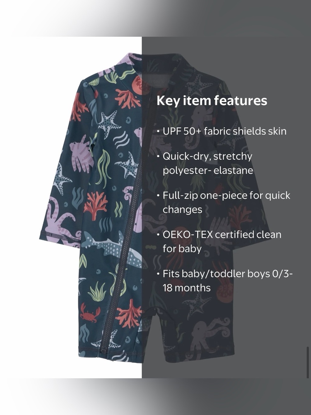 Ocean Sea Life Rash Guard Swimsuit - Size: 6-9M (NEW) - Picture 6 of 6